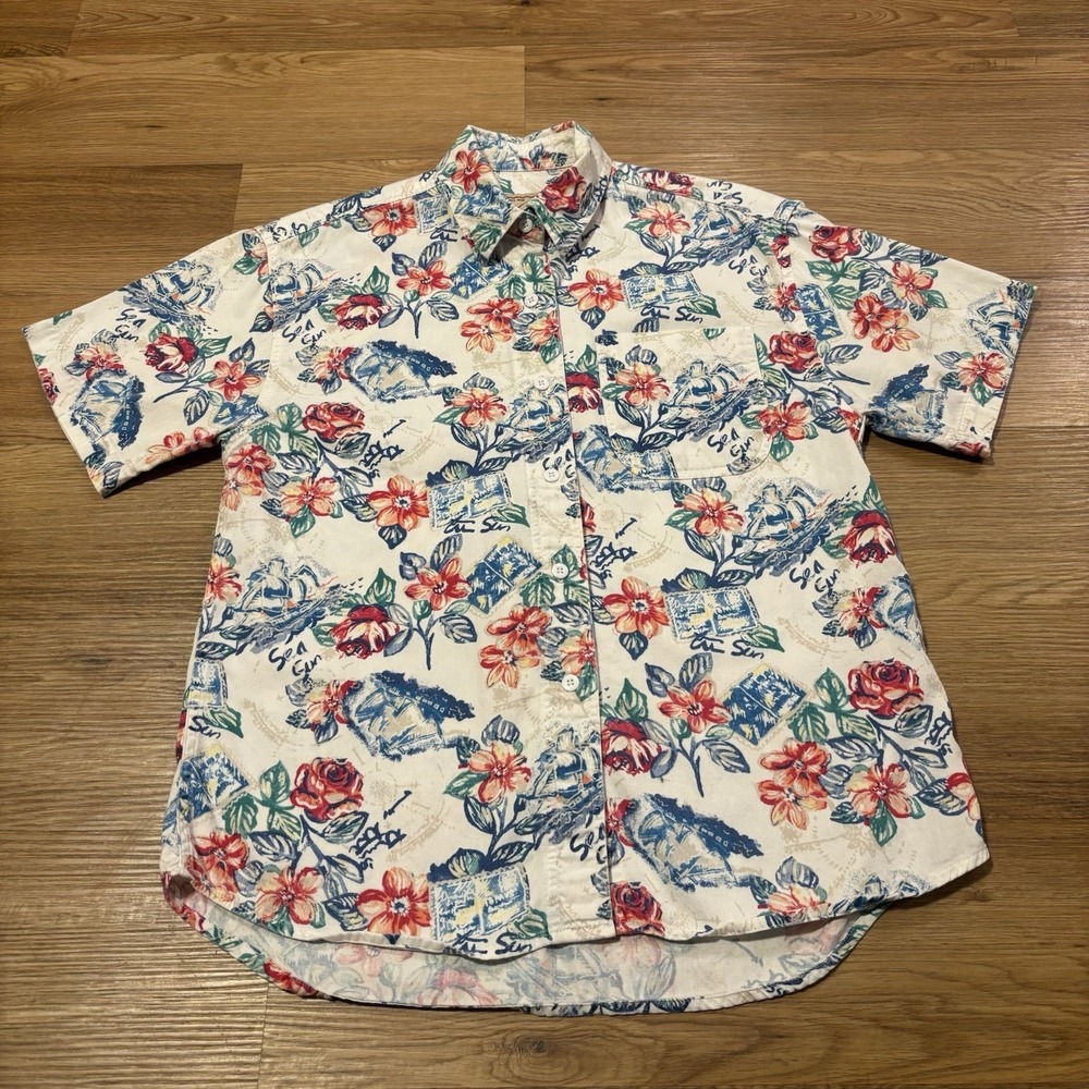 Vintage Woolrich Shirt Mens Medium Short Sleeve Button Down Floral Hawaiian Camp